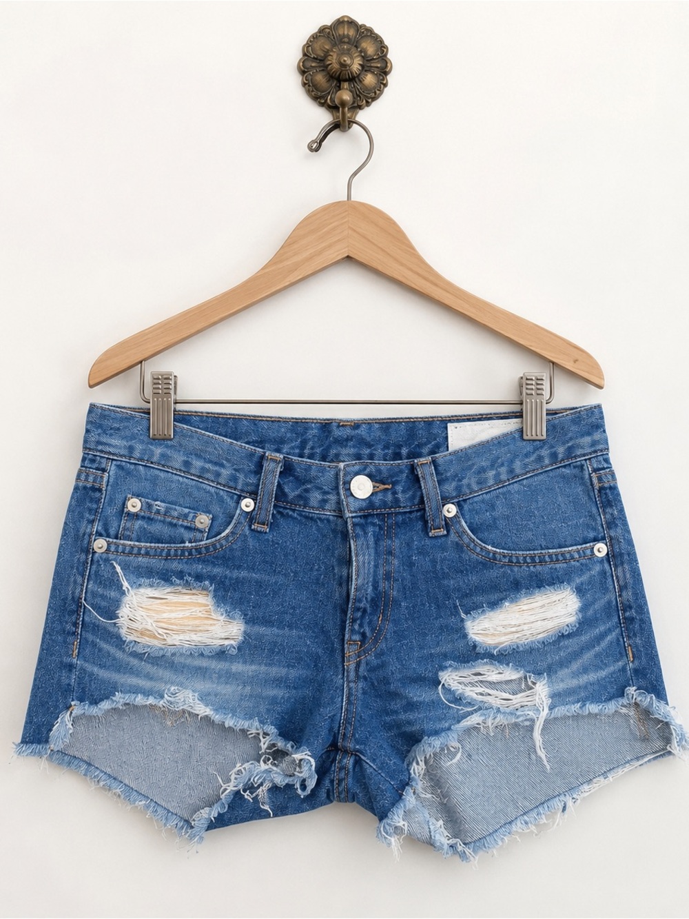 Rag & Bone distressed jean shorts Freeport blue 24